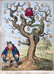 Frihetstreet med djevelen som frister John Bull, utgitt av Hannah Humphrey, 1798